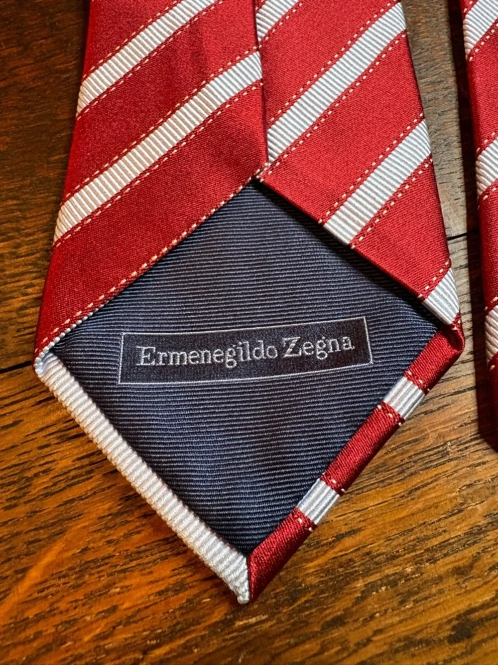Ermenegildo Zegna Silk and Cotton Red and Blue Striped Tie